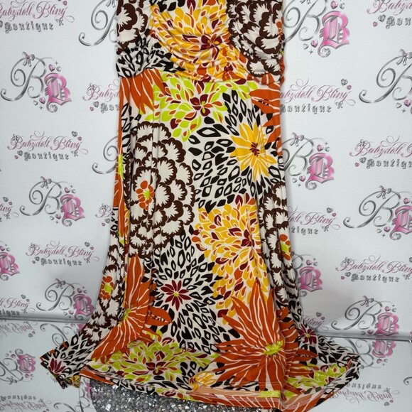 Floral dress cinching ribbon 🎀 tie shoulder stretchy slinky flowers hippie - Picture 11 of 12